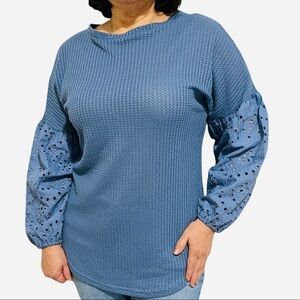 Stellah Saks Fifth Avenue Blue Balloon Sleeves Blouse Size L